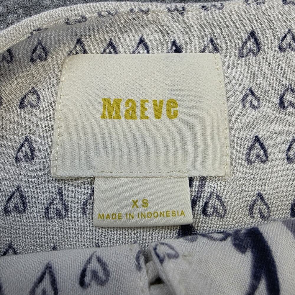 Anthropologie Maeve Top Womens XS Navy White Heart Print Boho Peasant Blouse - Picture 2 of 16